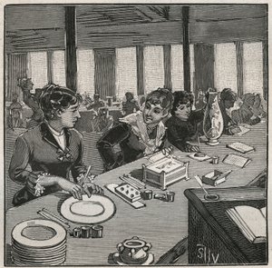 Pottery: painting workshop on porcelain in the 19th century in France. Engraving from 1880 in 
