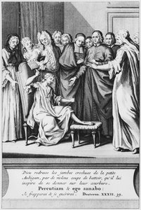Practice of assistance and miraculous healing of Aubigan, illustration from La verite des miracles de M. de Paris by Louis Basile Carre de Montgeron, 1737 by French School