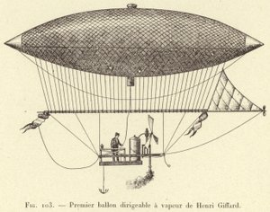 First Steam-Powered Airship by Henri Giffard (engraving)