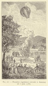 First experiment executed at Annonay (June 5, 1783) (engraving) by French School
