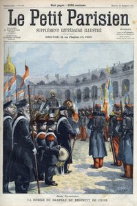 Presentation of the flag of the Regiment of China by General Faure Biguet to General Arnoux governor at the Invalides in Paris, in Le petit Parisien 1901 (engraving) by French School