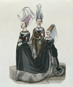 Princess and ladies-in-waiting in 1470, engraved by Gautier by French School