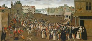 Procession of the Holy League on the Place de Grève, leaving the Saint-Jean Arch, Paris, 1590-3