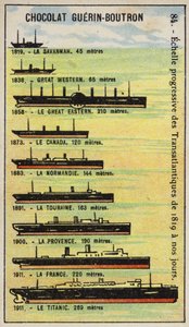 Progressive increase in the size of transatlantic ships from 1819 to 1911 by French School