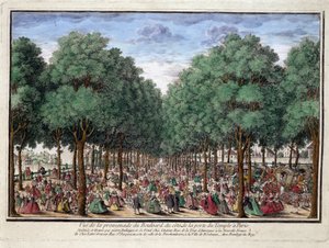 Promenade du boulevard, Porte du Temple in Paris - engraving by French School