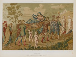 Psyche carried aloft on a stretcher