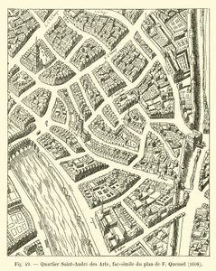 Saint-Andre des Arts Quarter, Facsimile of the Plan by F. Quesnel, 1608 by French School