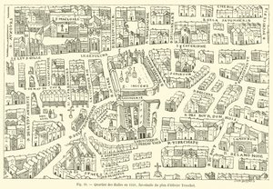 Halles District in 1550, facsimile of Olivier Truschet