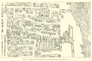Louvre district in the 16th century, facsimile of the plan by O Truschet, 1552 by French School