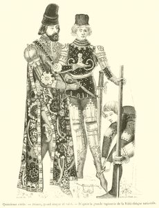 Fifteenth Century, Prince, Grand Squire and Valet (engraving) by French School