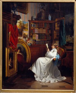 Girl Reading a Book in an Office by French School