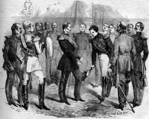 Reception of the French Emperor Napoleon III (1808-1873) by the Russian Tsar Alexander II (1818-1881) in Warsaw (Poland)