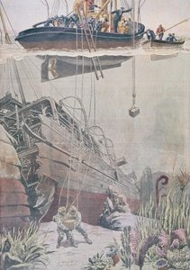 Recovery of Treasure from the Wreck of the Oceana, Illustration from Le Petit Journal, 1912 by French School