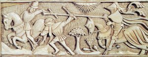 Relief depicting knights fighting (detail) by French School