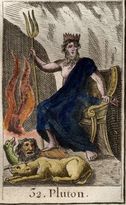 Representation of Pluto, god of the Underworld, with Cerberus, dog with three heads. From 