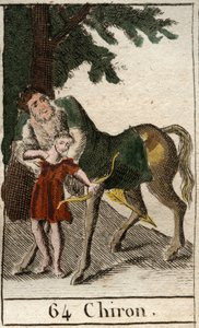 Representation of Chiron, centaur and master of archery, teaching Achilles. From 