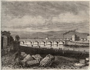 Roanne - Loire, en region Rhone-Alpes - engraving in La France illustree: geography, history, administration statistique by V.A. Malt-Brown by French School