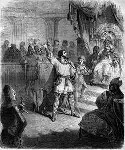 Robert de Hauteville dit Guiscard or the Avisse recognizes himself as a vassal of the Holy Siege. Engraving in Histoire des Papes-Rois-Queen and Empereurs a travers les centuries by Maurice Lachatre