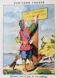 Robinson Crusoe Writes the Date of the Shipwreck by French School