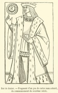 King of Coins, Fragment of an Uncolored Deck of Cards, Early 16th Century by French School