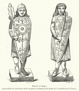 Roland and Roger, 9th Century Bas-reliefs in Stone Above the Door of the Cathedral of Verona by French School
