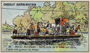 Rope ferry across the River Seine, France by French School
