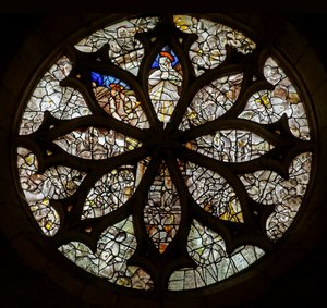 Rose Window Given by Jehan Carera de la Hasse; It Features the Seven Sorrows of the Virgin and New Testament Scenes