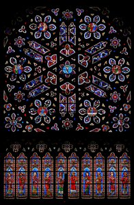 Rose window with the Crucifixion surrounded by scenes from the Resurrection by French School