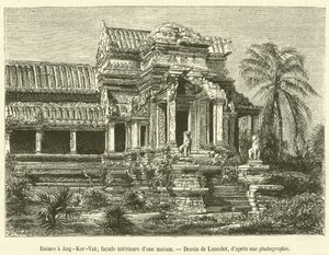 Ruins at Angkor Wat, Interior Facade of a House (engraving) by French School
