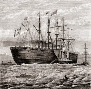SS Great Eastern, iron sailing steam ship designed by Isambard Kingdom Brunel, from Les Merveilles de la Science, published c.1870 by French School