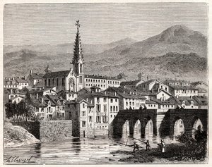 Saint-Antonin-Noble-Val - Languedoc-Roussillon-Midi-Pyrenee - engraving in 