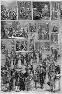 Salon de 1787: View of the Salon Carre at the Louvre during the Painting Exhibition in Paris. Engraving by Martini in 