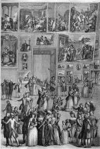 Salon de 1787: View of the Salon Carre at the Louvre during the Painting Exhibition in Paris. Engraving by Martini in 