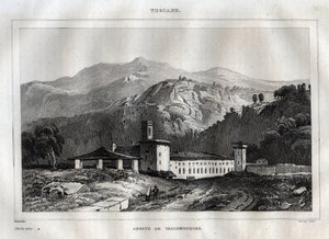 Santa Maria di Vallombrosa Benedictine abbey located in the municipality of Reggello, in Tuscany - Vallombrosa Abbey - Engraving from 