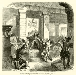 Saul Tries to Pierce David with His Spear