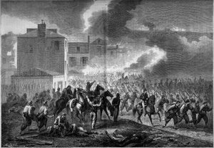 Secession War (1861-1865) or American Civil War: evacuation of the city of Corinth (Mississippi) in 1862. Engraving in Le Monde Illustré n°275 of 19 July 1862. by French School