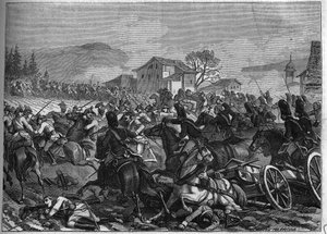 Second Coalition: Battle of Stockach on 3 May 1800 opposing France and Austria - Engraving of 1865 in 