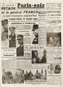 Second World War (1939-1945) - World War II (WWII or WW2): Paris Source [No. 237] of 14/02/1941 - Meeting between Marshal Petain and General Franco by French School
