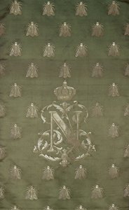 Section of green and gold damask with the emblem and royal crest of Napoleon III by French School