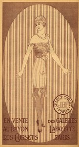 Select JPB corset for sale in the corset department of Galeries Lafayette in Paris - 1914 by French School
