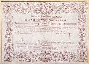 Share Certificate for 500 Francs for the Bazar Bonne-Nouvelle by French School