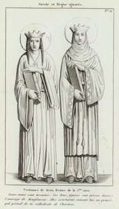 Unknown Century and Reign, Costumes of Two Queens of the First Race (engraving) by French School