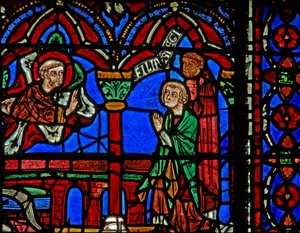 St Cheron window: appears at his tomb by French School