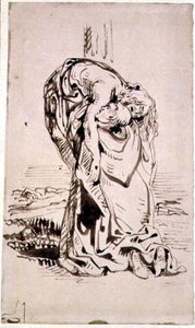 St Francis supporting the crucified Christ by French School