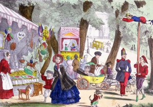 Street scenes on the Champs Elysees by French School