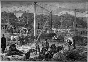 Strength Work: English Prisoners Working in a Stone Quarry. Portland Prison, England by French School
