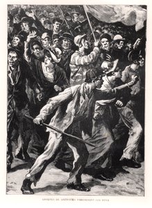 Strikers demonstrating on the streets of Chicago during the Pullman Riots of 1894, c.1895 by French School