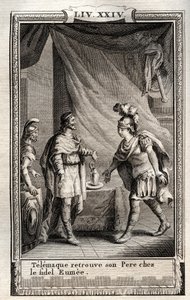 Telemachus finds Ulysses - engraving from 1798 by Monnet in 