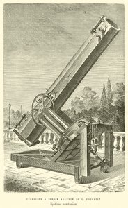 Silvered Mirror Telescope by L. Foucault, Newtonian System (engraving) by French School