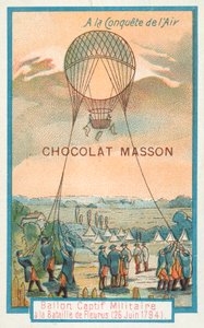 Tethered military balloon at the Battle of Fleurus, 26 June 1794 by French School
